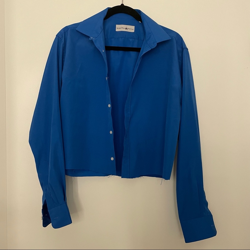 Bright Blue Button Up Shirt Cropped